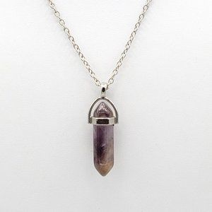 Adult Jewels Silver Tone Cable Chain Purple Quartz Stone Pendant Necklace 16 in